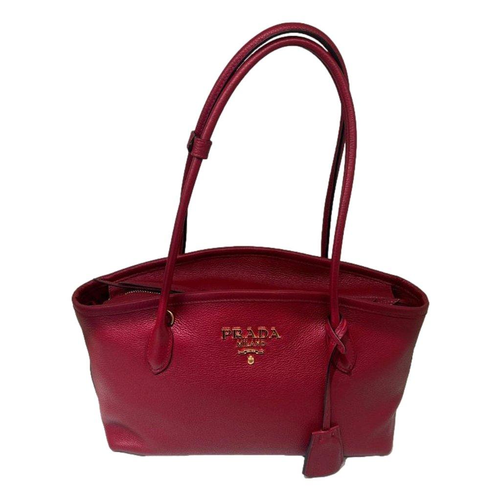 Prada Prada Vitello Phenix Leather Rubino Red Top Handle Shoulder Bag
