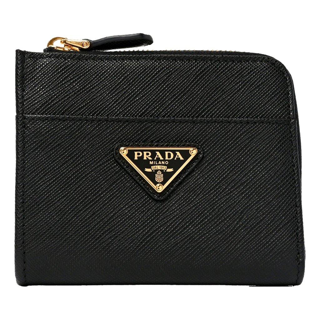 Prada Prada Saffiano Nero Black Triangle Logo Zipper Card Holder Wallet