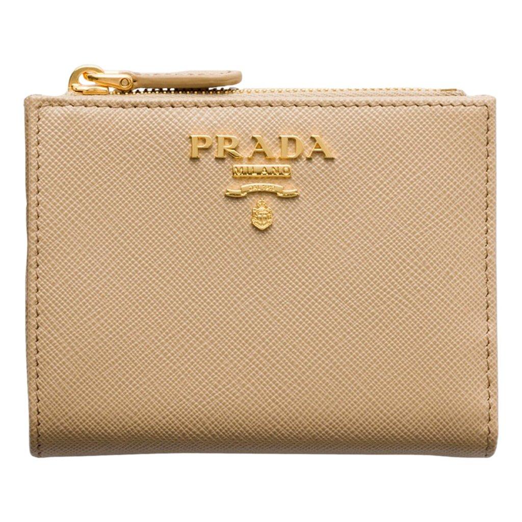 Prada Prada Saffiano Beige Brown Multicolor Snap Bifold Zip Coin Pocket Wallet