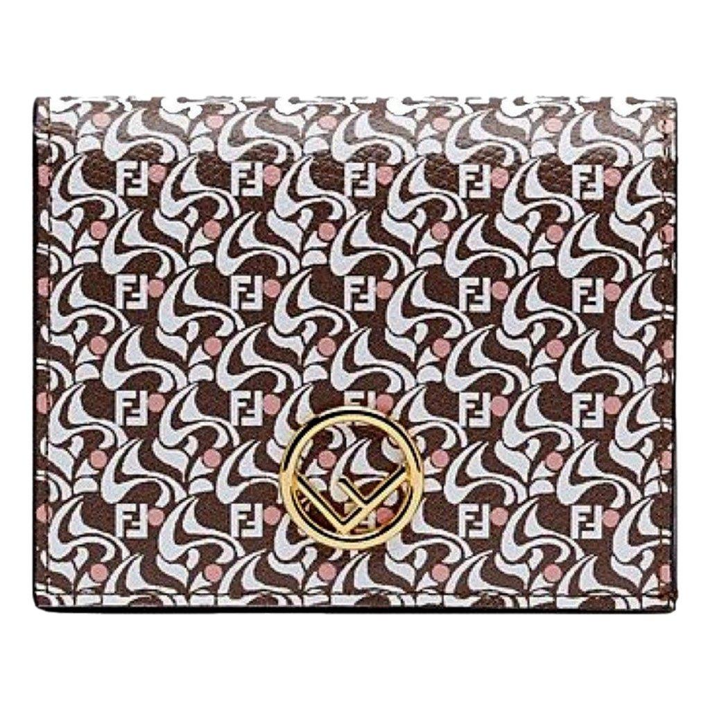 Fendi Fendi Calf Leather F Logo Brown Pink Small Bifold Wallet