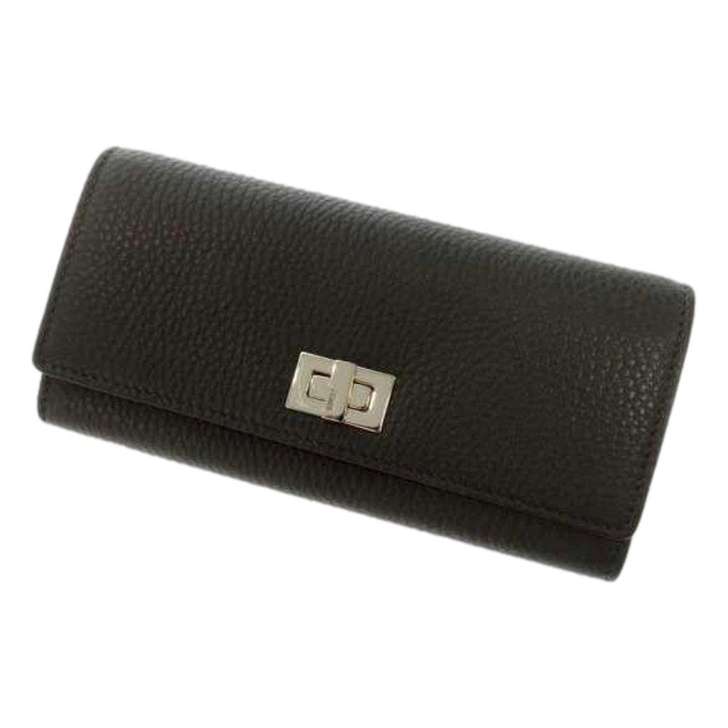 Fendi Fendi Peekaboo Turn Lock Black Grained Leather Continental Long Wallet Silver Hardware
