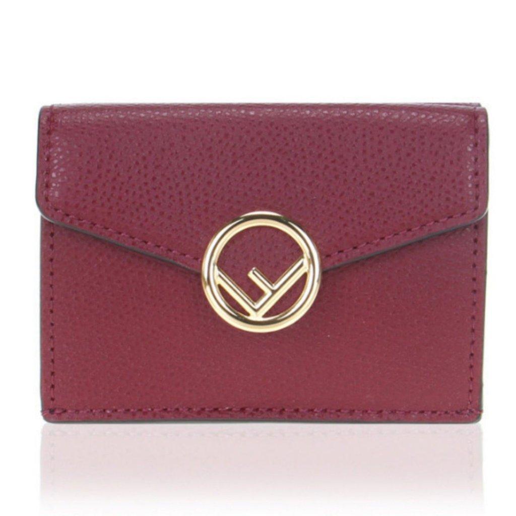 Fendi Fendi Calf Leather F Logo Barola Red Micro Trifold Wallet