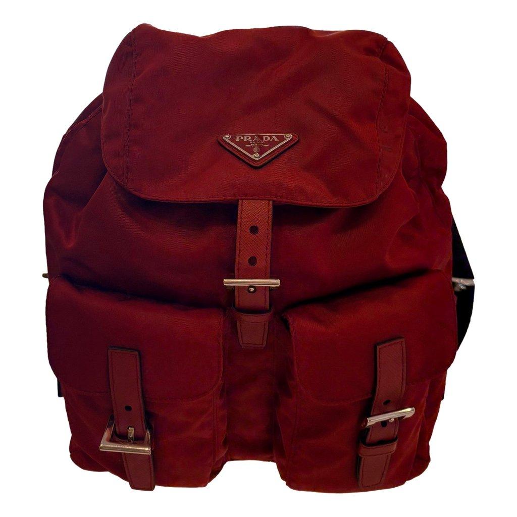 Prada Prada Re-Edition Re-Nylon Drawstring Backpack Fuoco Burgundy Red Medium Womens