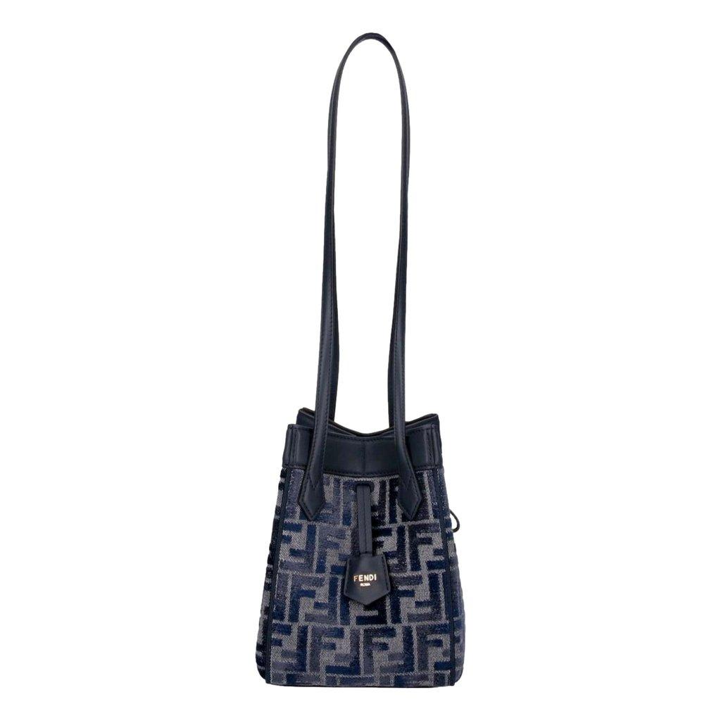 Fendi Fendi FF Origami Mini Sac Jacquard Canvas Leather Blue Handbag