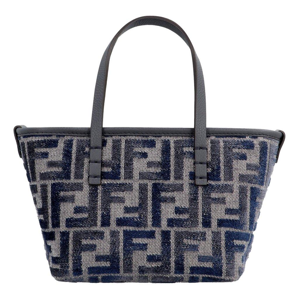 Fendi Fendi Mini Roll FF Shopping Tote Blue Gray Chenille Small Handbag