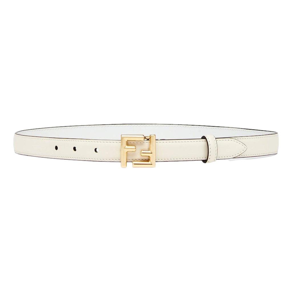 Fendi Fendi FF Logo Gold Tone Buckle White Leather Skinny Belt 80