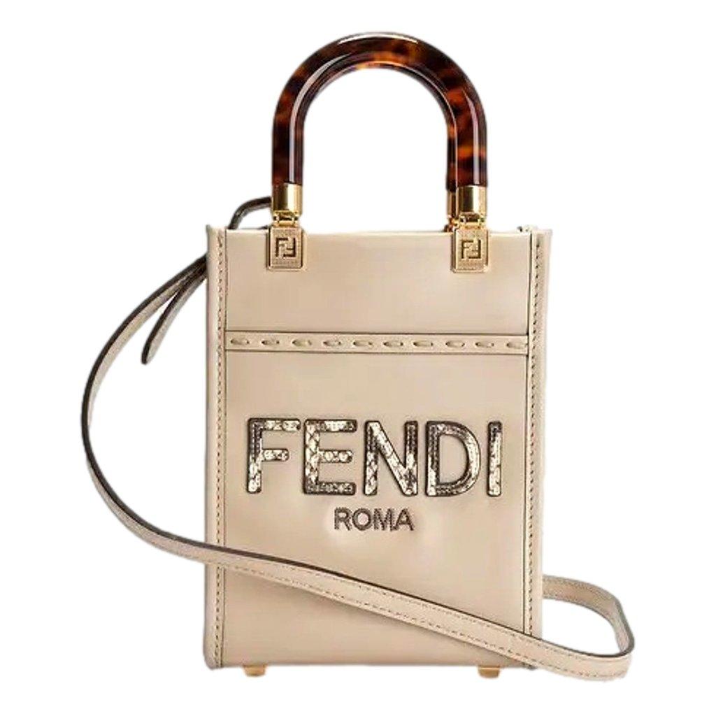 Fendi Fendi Mini Sunshine Shopper Tote Crossbody Nude Calfskin Snake Print