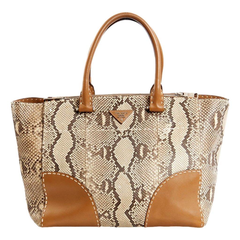 Prada Prada Galleria Natural Python Leather Brown Double Zip Tote Handbag