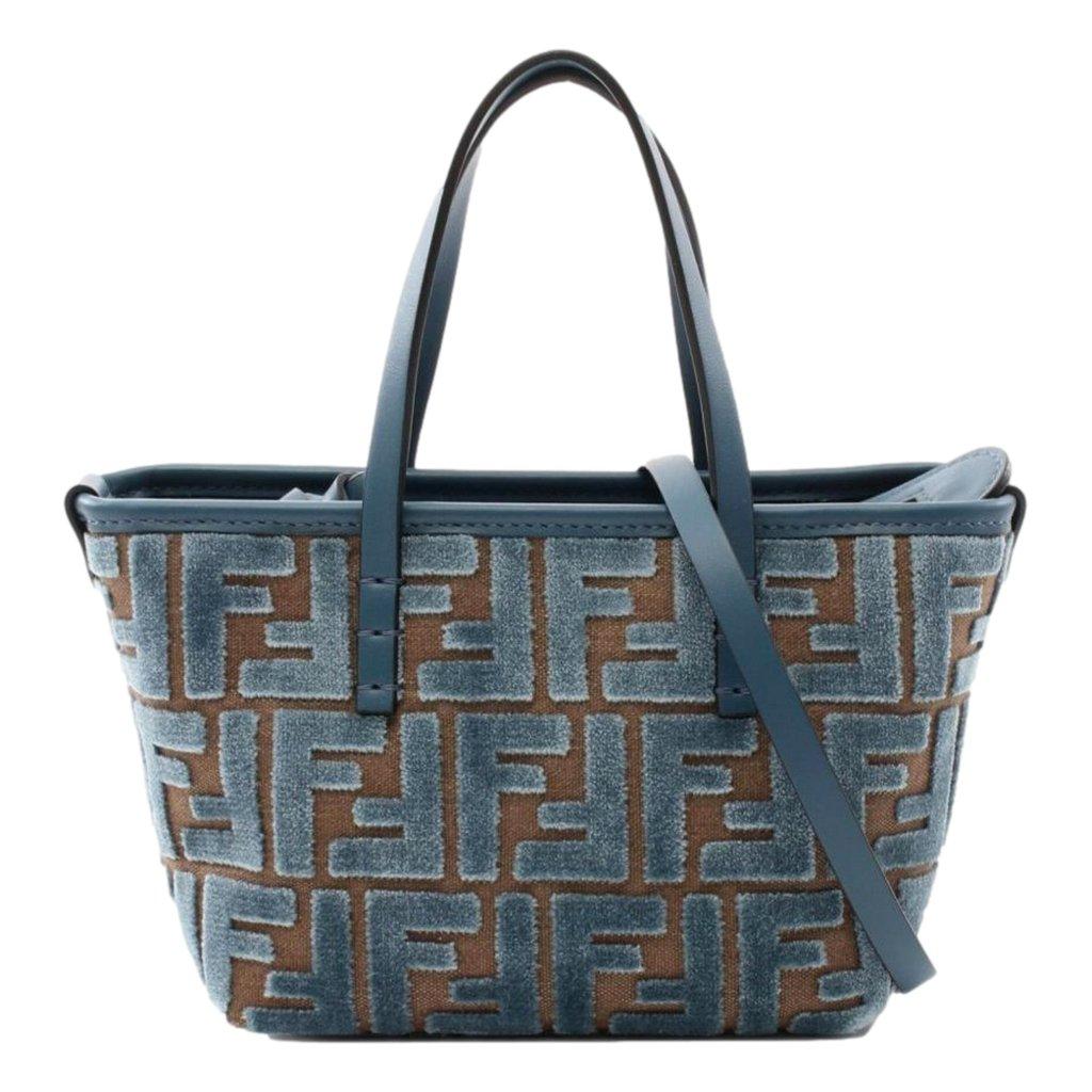 Fendi Fendi Mini Roll FF Shopping Tote Blue Brown Chenille Small Handbag