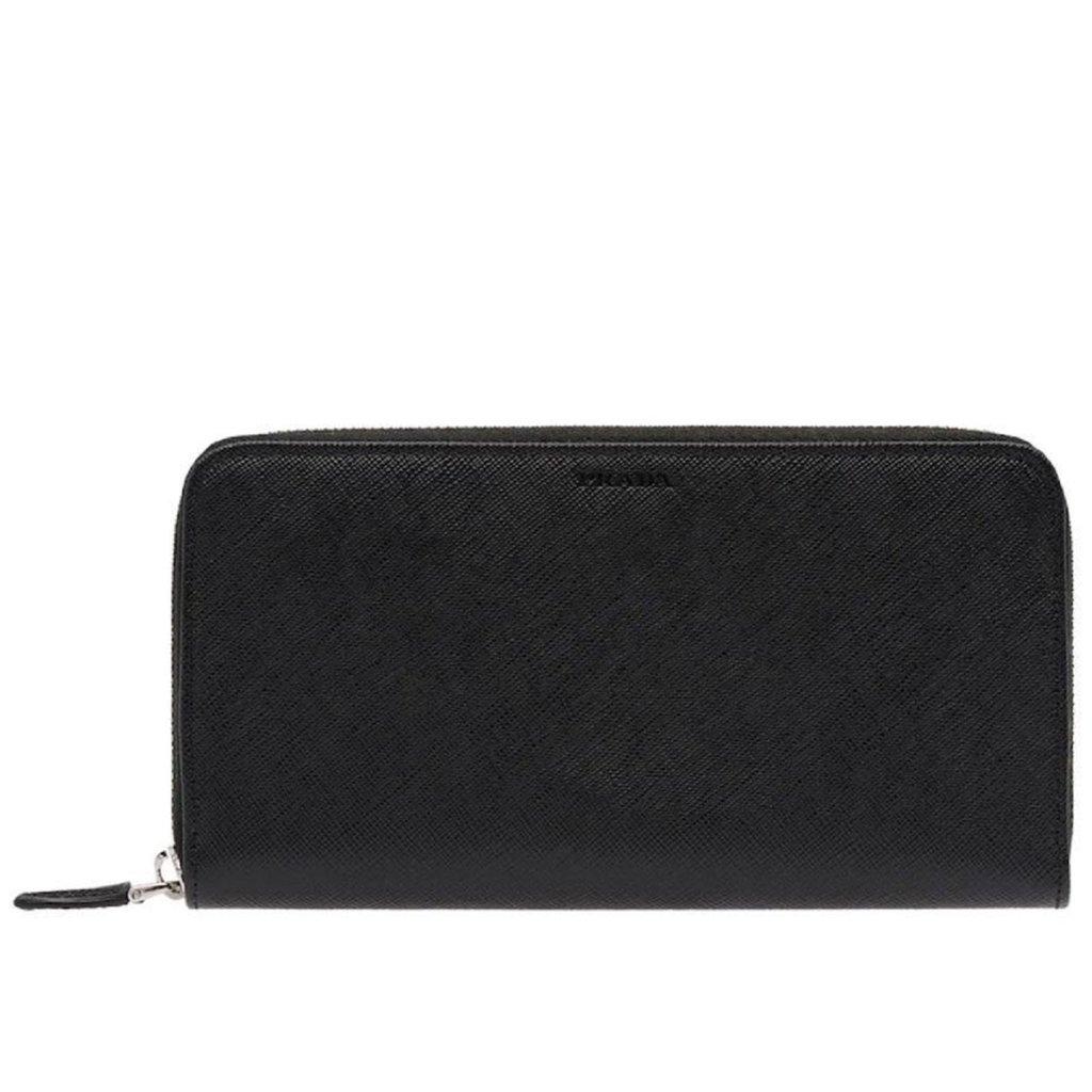 Prada Prada Saffiano Active Black Leather Stripe Zip Around Wallet