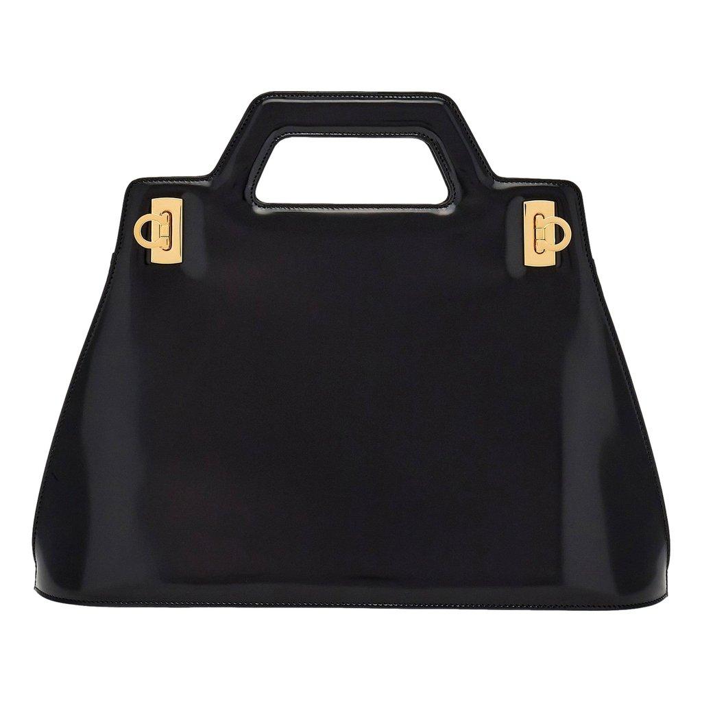Salvatore Ferragamo Ferragamo Wanda Black Patent Leather Top Handle Handbag