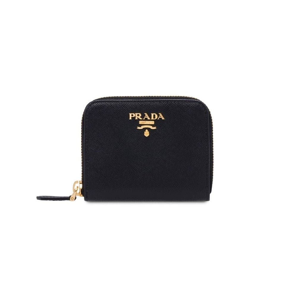 Prada Prada Black Saffiano Leather Gold Zip Coin Purse Wallet