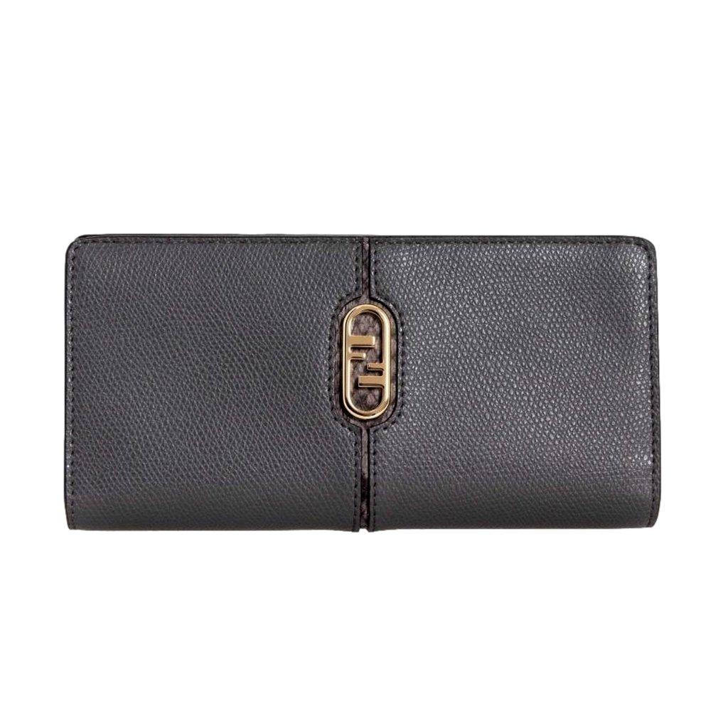Fendi Fendi O'Lock Anthracite Gray and Python Print Leather Snap Continental Wallet