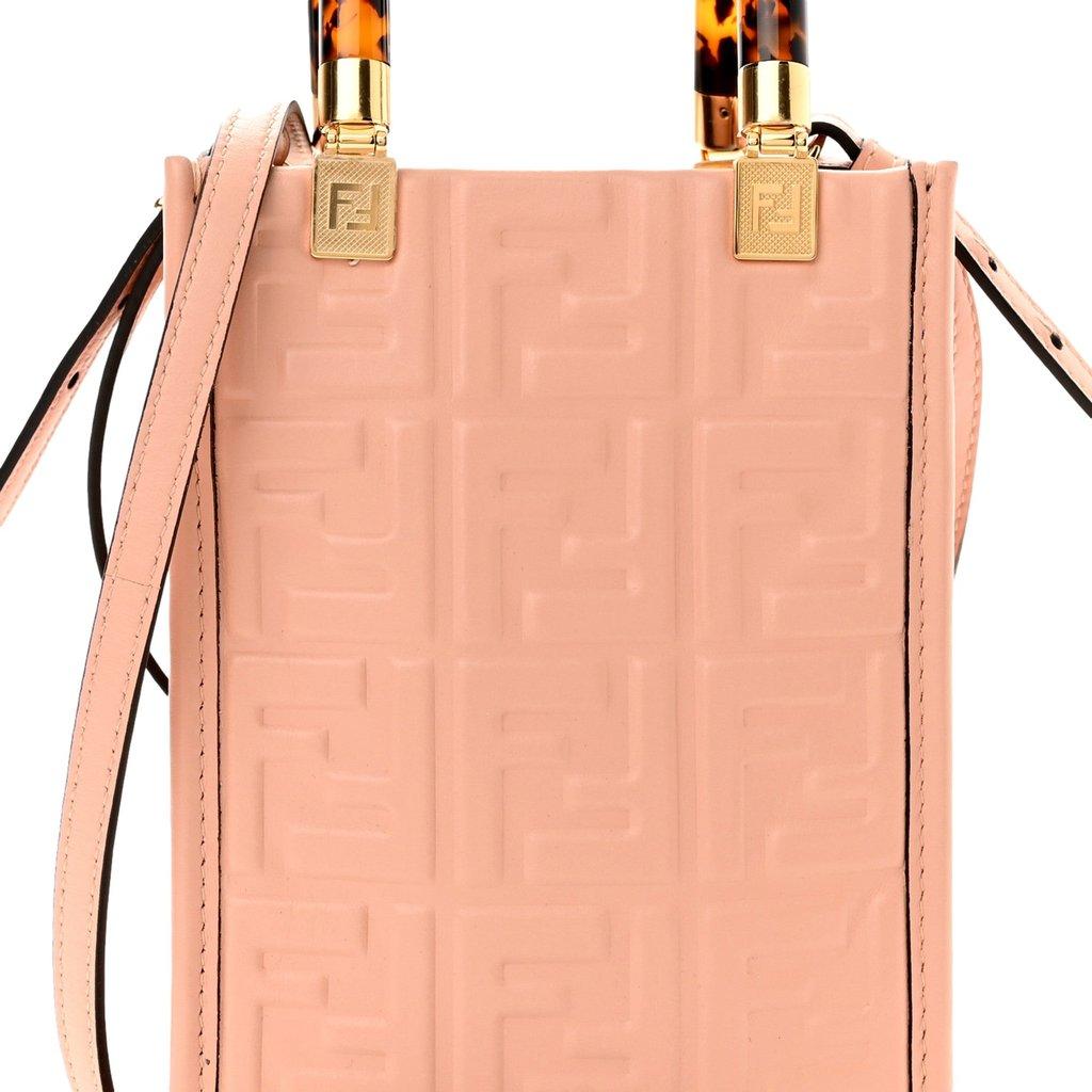 Fendi Fendi Mini Sunshine Shopper Tote Crossbody Baby Pink Zucca Leather