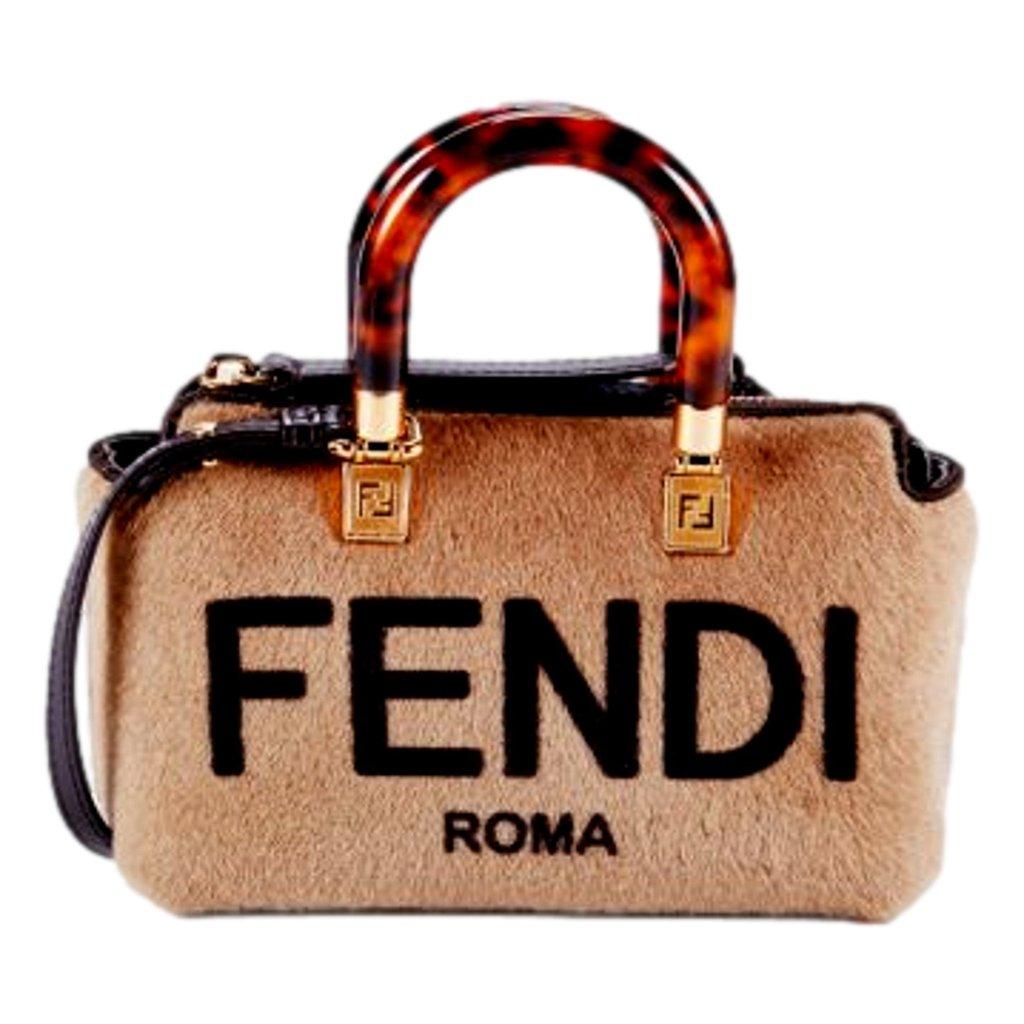 Fendi Fendi Roma By The Way Mini Brown Lamb Fur Crossbody Bag