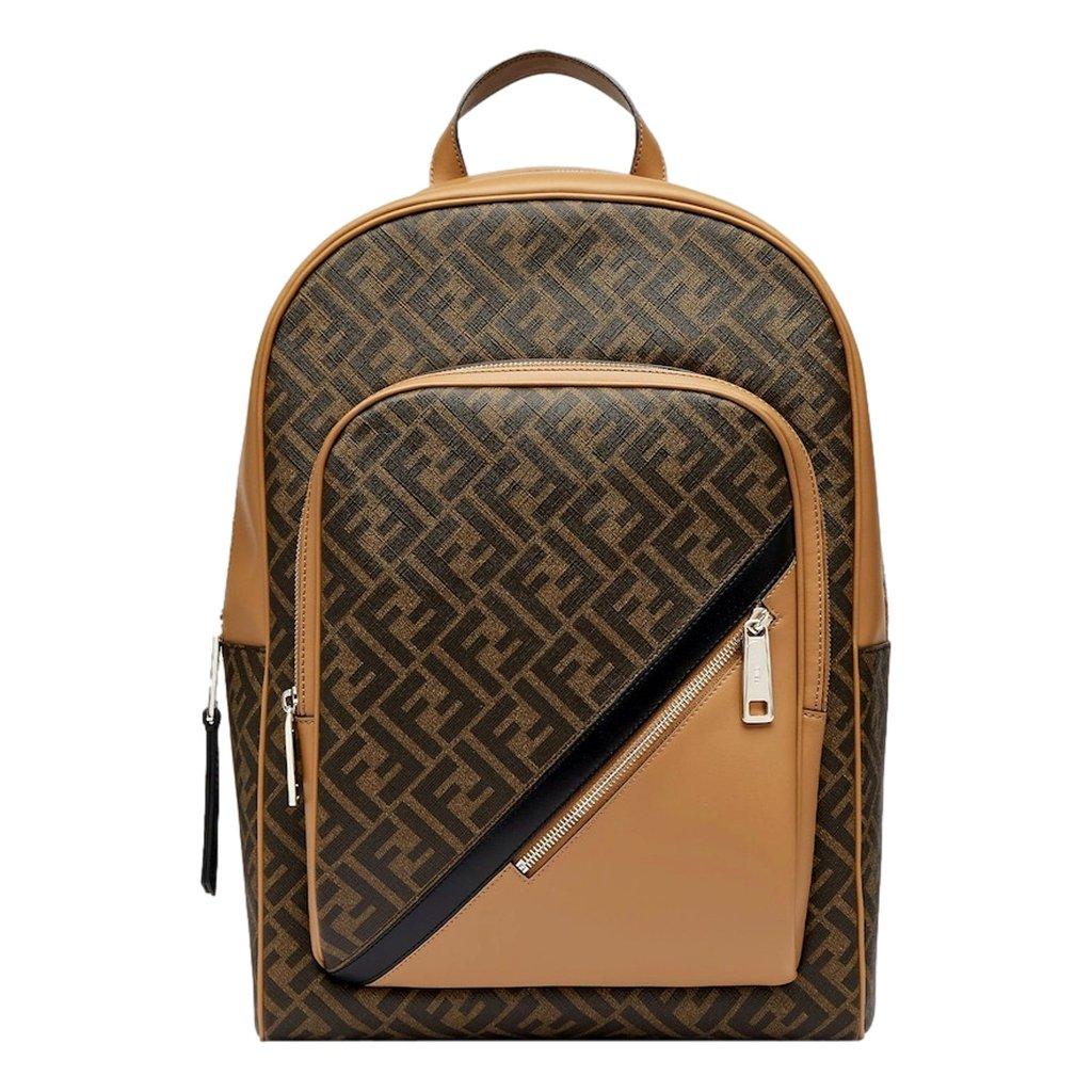 Fendi Fendi Diagonal FF Logo Backpack Black Canvas Leather Trim