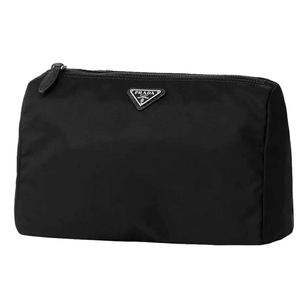 Prada Prada Re-Nylon Necessaire Large Pouch Clutch in Black Nylon with Silver Hardware