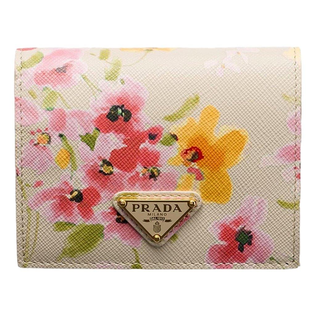 Prada Prada Saffiano Leather Floral Bifold Wallet In Neutral