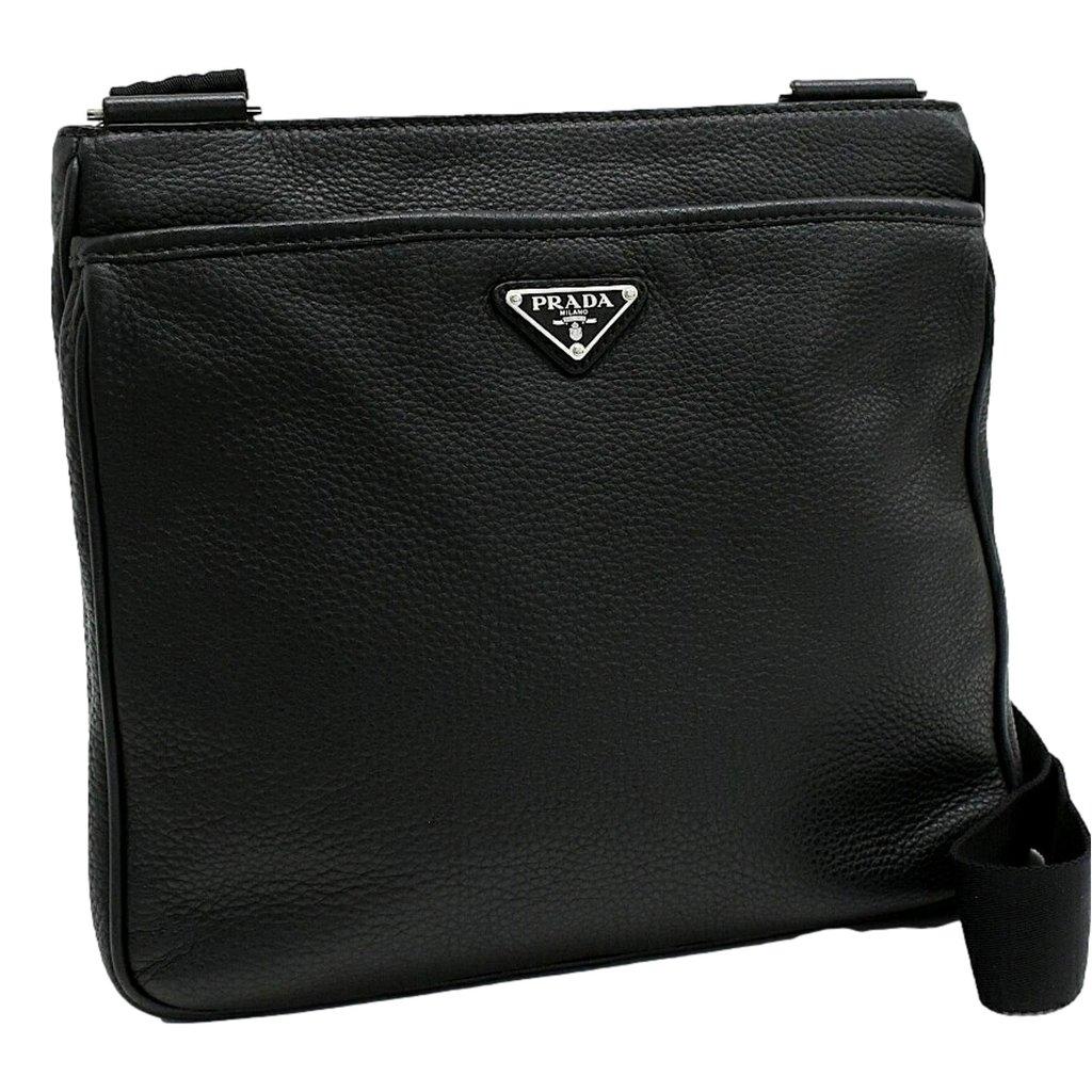 Prada Prada City Vitello Leather Black Messenger Crossbody Bag