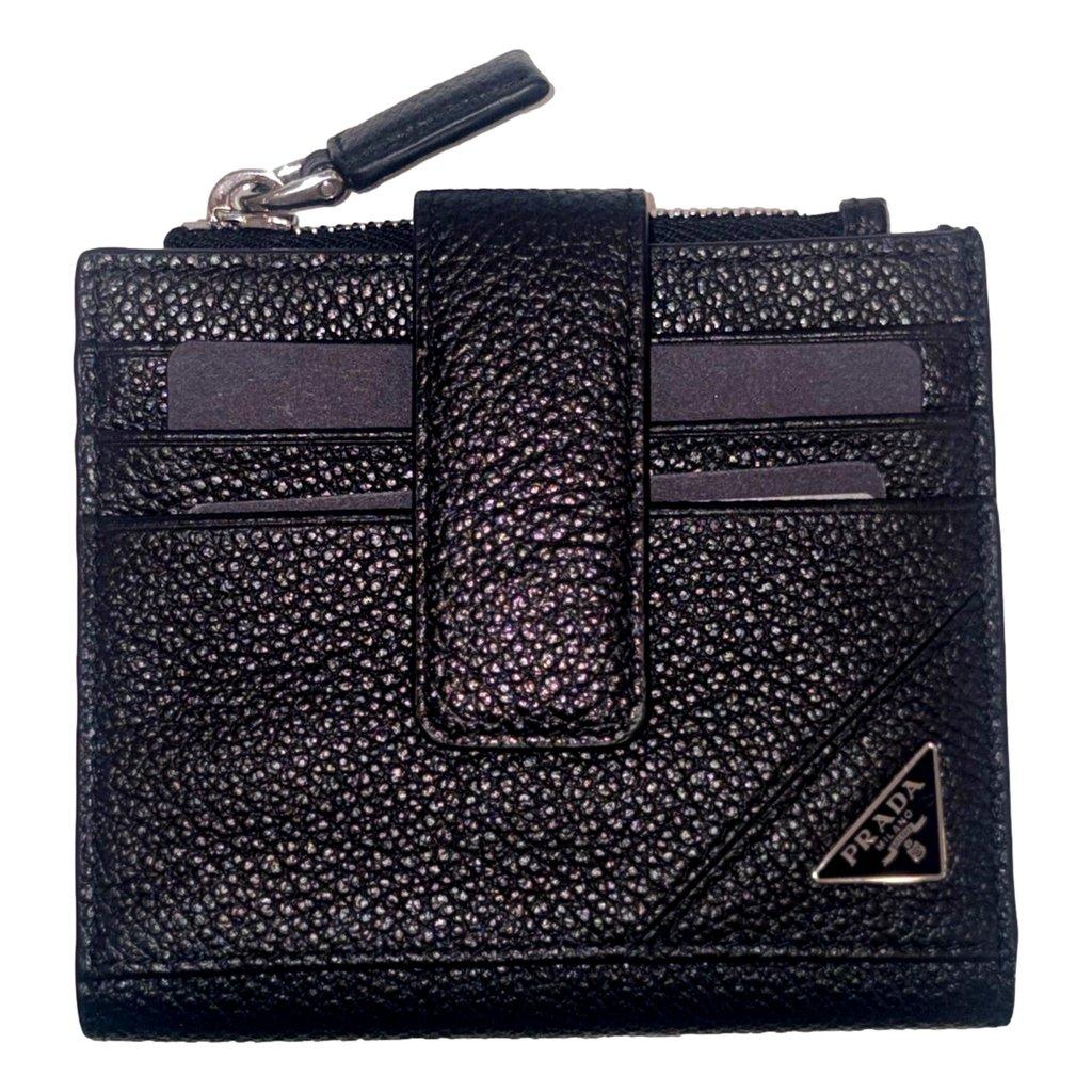 Prada Prada Black Vitello Grain Leather Card Case Bifold Wallet with Zipper Coin Pouch