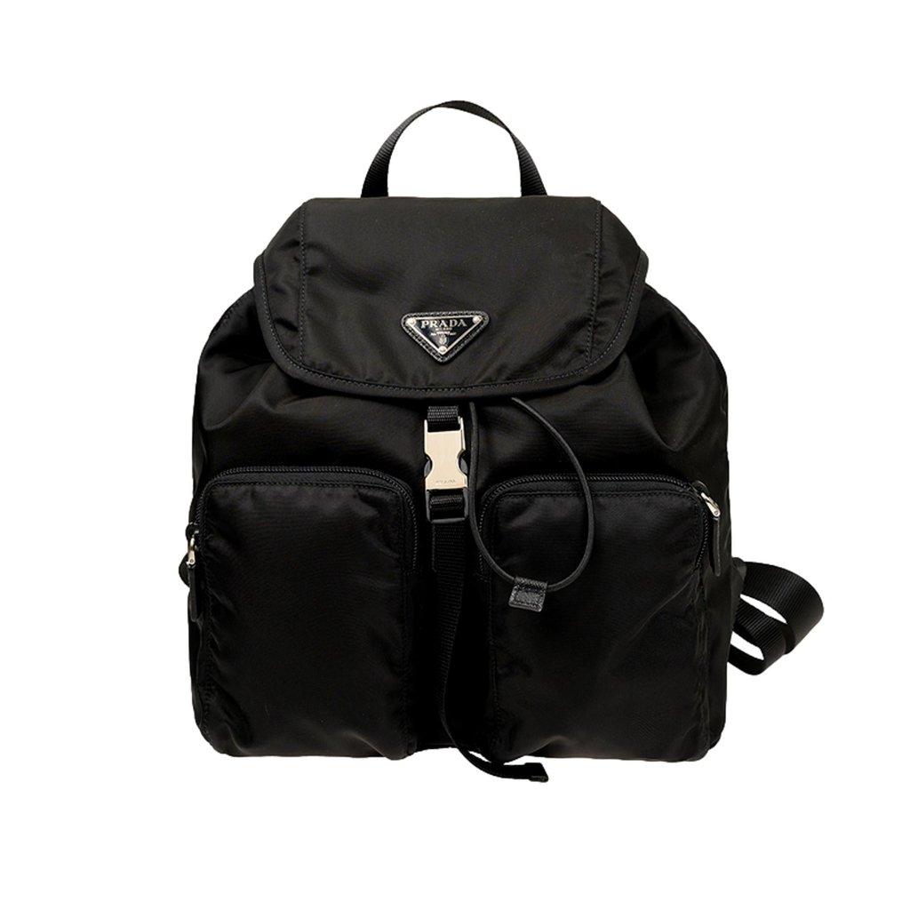 Prada Prada Re-Nylon and Saffiano Leather Trim Medium Drawstring Rucksack Backpack in Black