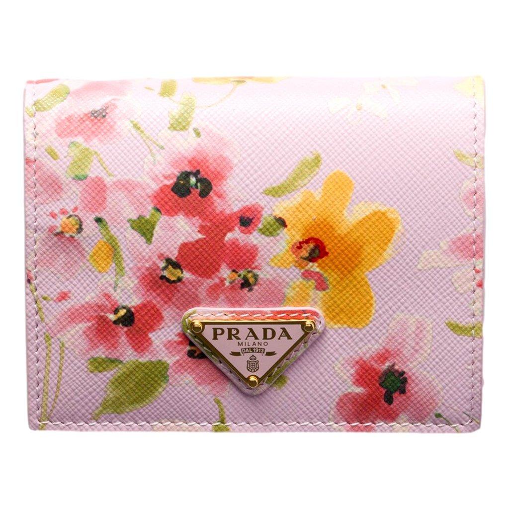 Prada Prada Saffiano Leather Floral Bifold Wallet In Light Pink
