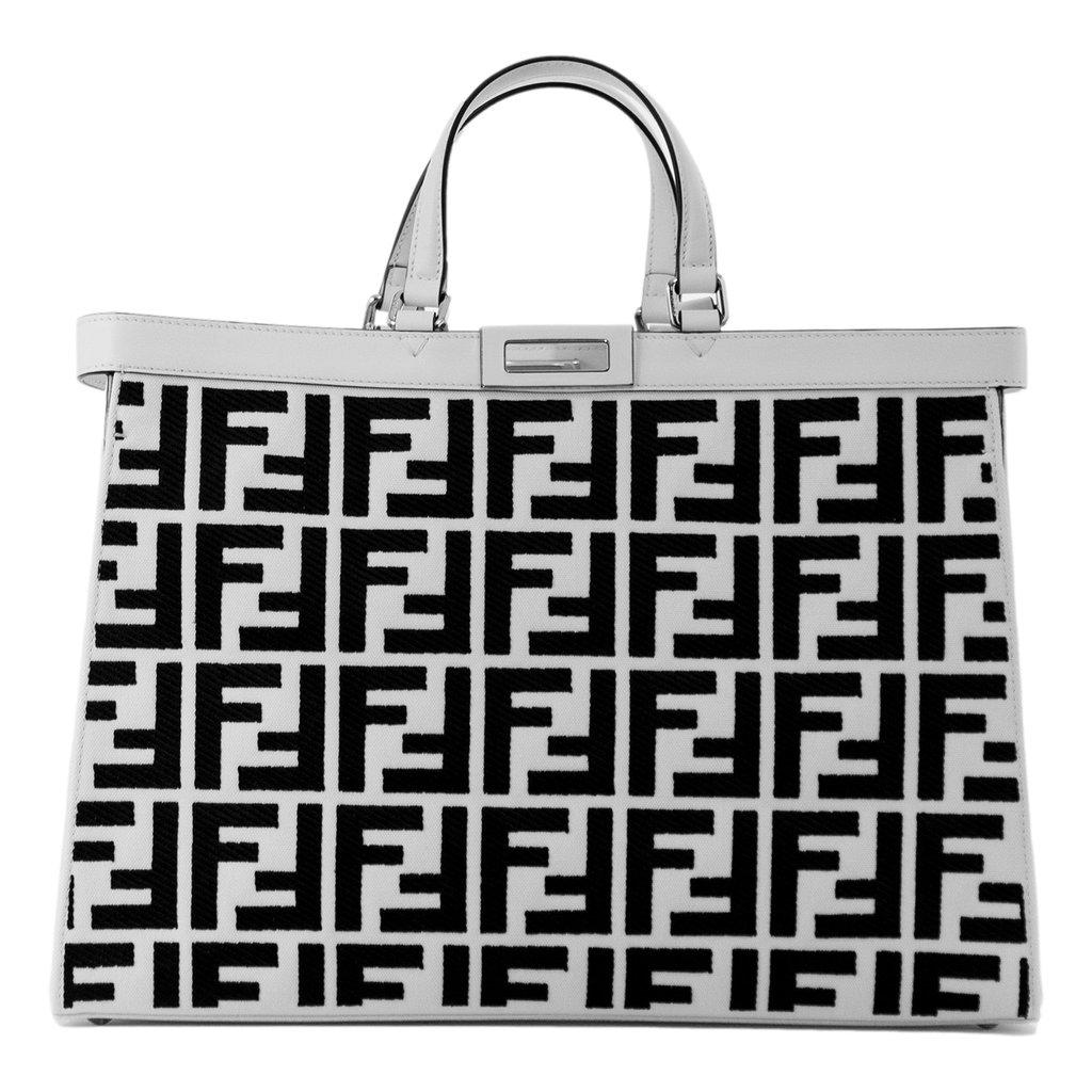 Fendi Fendi FF Canvas X-Tote Bag Black White Leather Trim Turn Lock