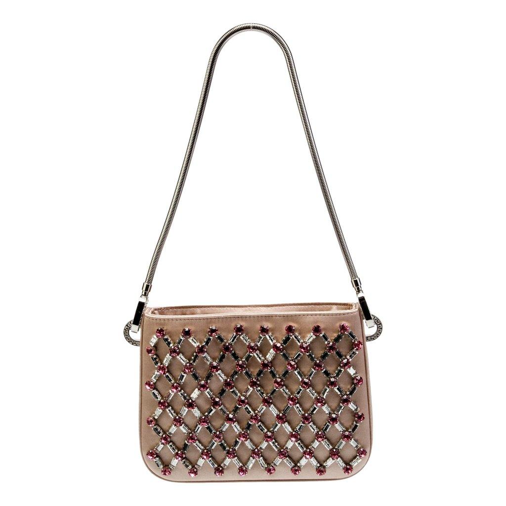Miu Miu Miu Miu Sassy Crystal Embellished Powder Pink Satin Handbag