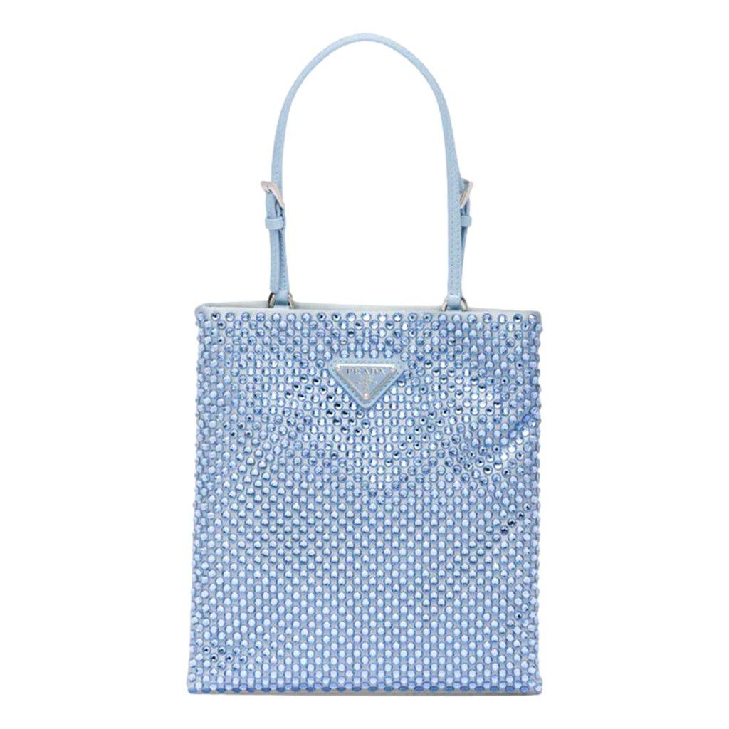 Prada Prada Mini Satin Crystal Embellished Double Handle Crossbody Handbag Light Blue