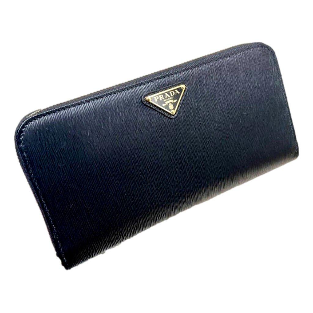 Prada Prada Vitello Move Nero Black Leather Zip Around Long Wallet Gold Triangle Logo