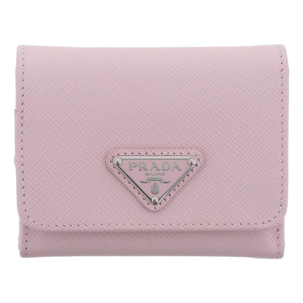 Prada Prada Saffiano Light Pink Leather Wallet Coin Zipper Trifold Triangle Logo