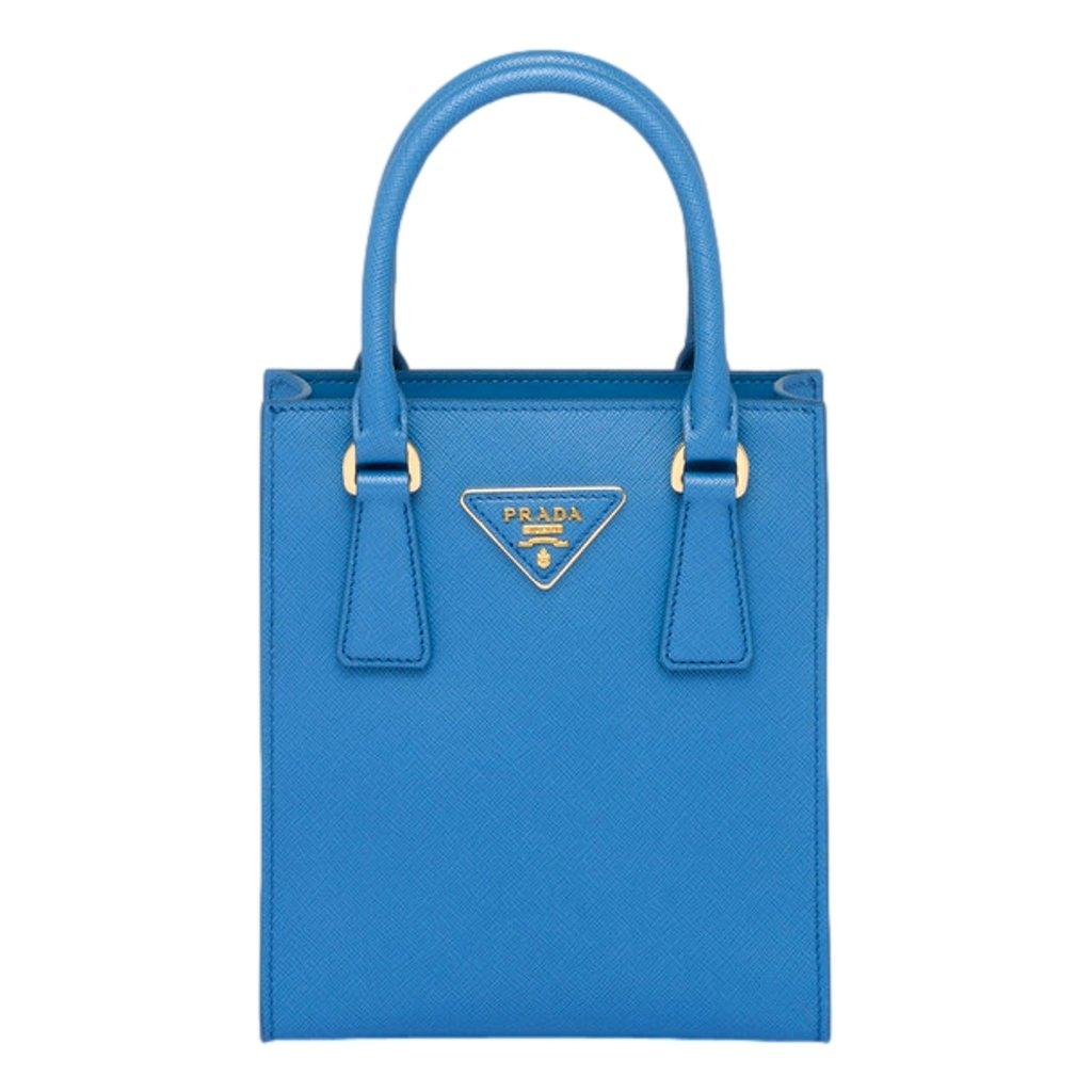 Prada Prada Saffiano Leather Top Handle Mini Shopper Crossbody Bag in Blue