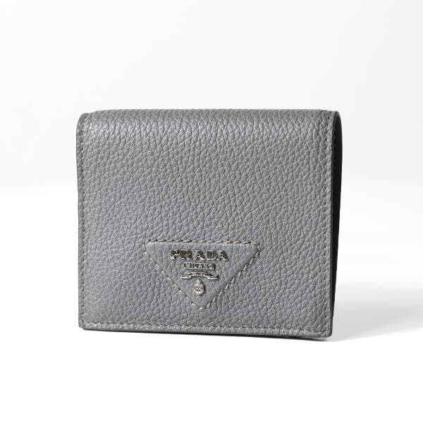 Prada Prada Marmo Marble Grey Vitello Daino Leather Silver Triangle Logo Bifold Wallet