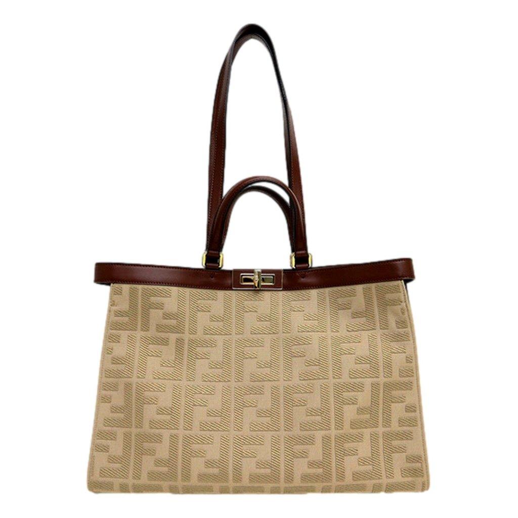 Fendi Fendi FF Peekaboo X-Lite Brown Beige Canvas and Leather Tote