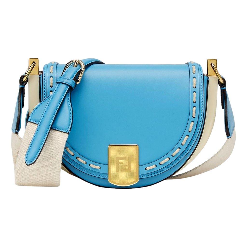 Fendi Fendi Moonlight Satchel Crossbody Cyber Blue Leather FF Logo Bag