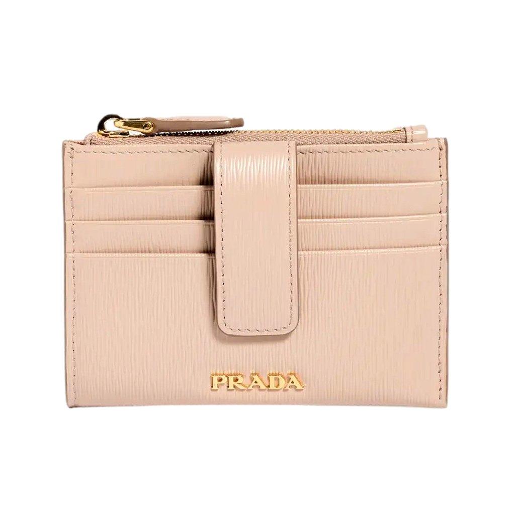 Prada Prada Vitello Move Card Holder Wallet Cipria Beige Leather Logo Plaque