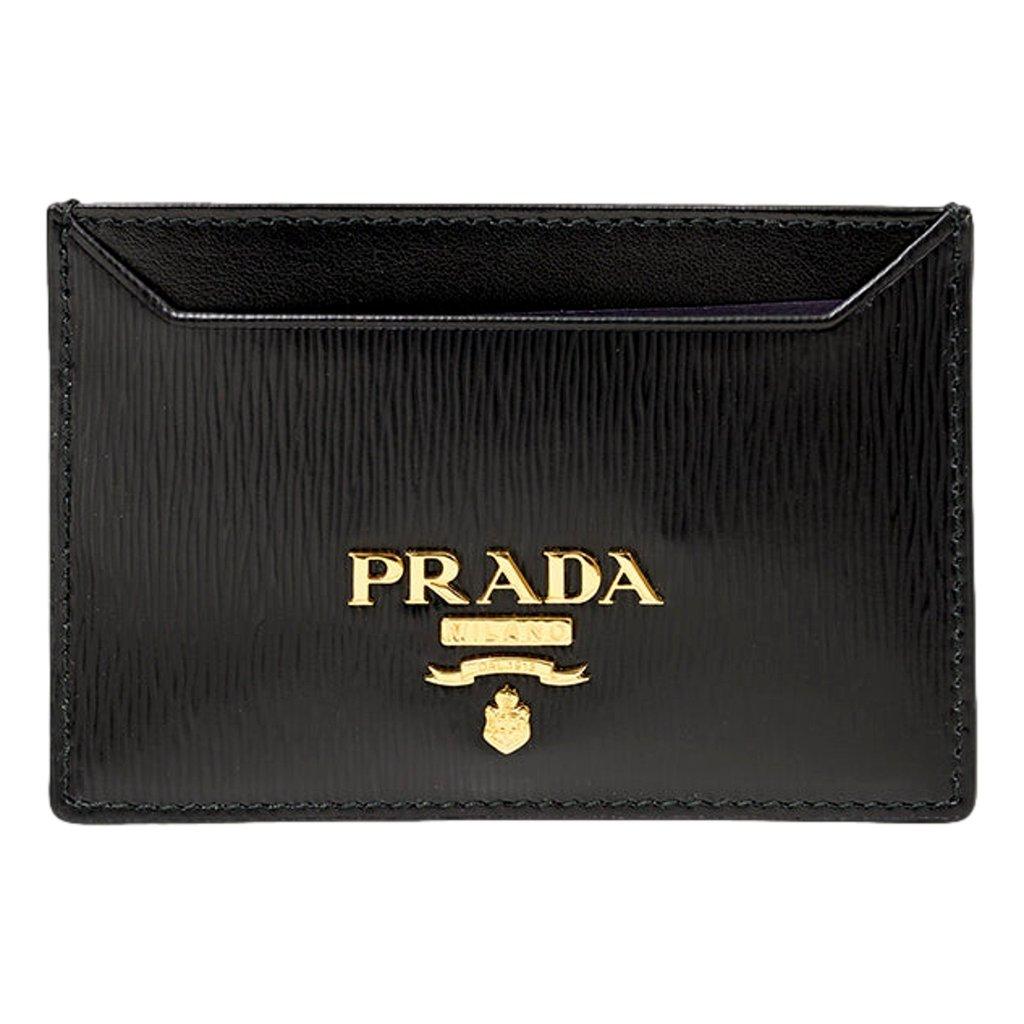 Prada محفظة برادا سوداء من جلد فيتيلو موف مع حامل بطاقات وشعار ذهبي