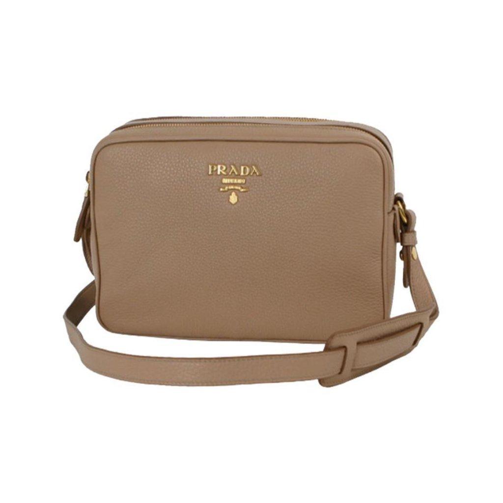 Prada Prada Beige Vitello Phenix Leather Double Zip Crossbody Bag
