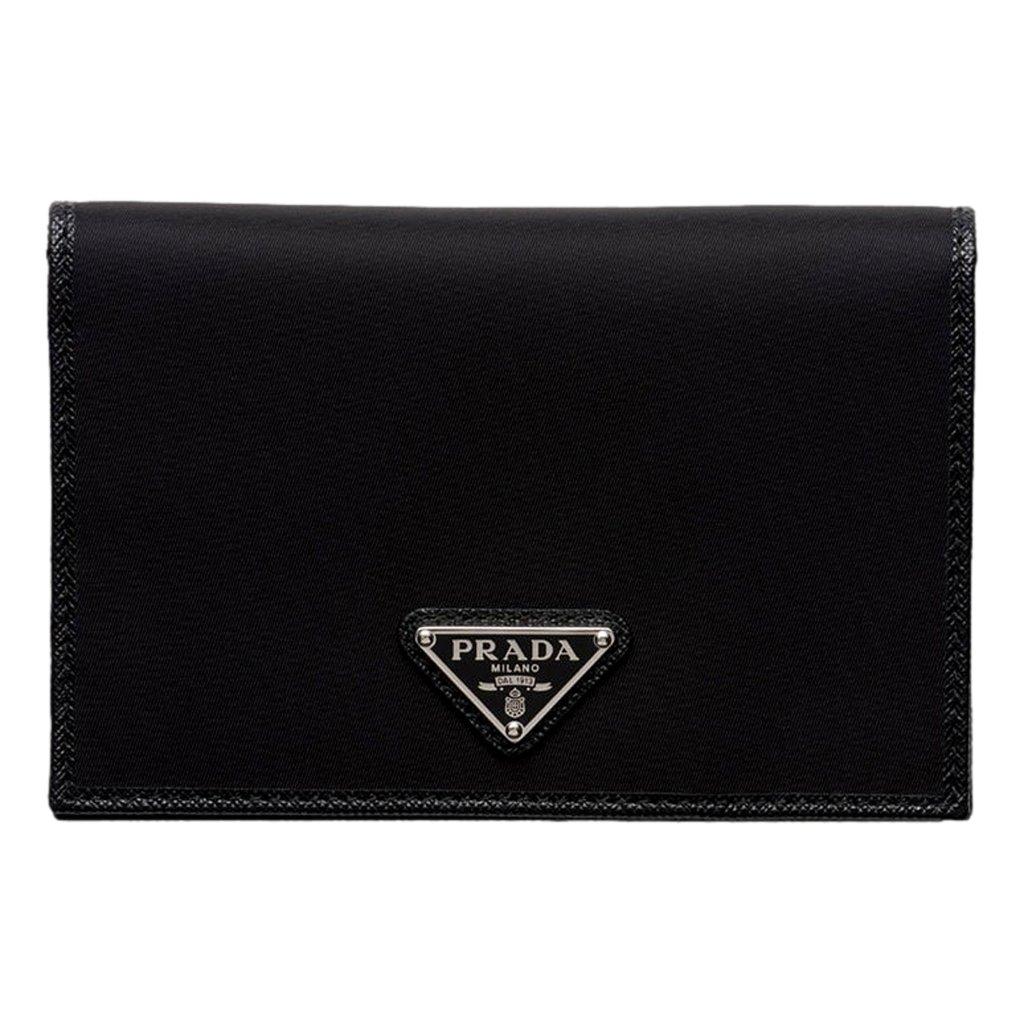 Prada Prada Re-Nylon Tessuto Black Saffiano Passport Holder Triangle Logo