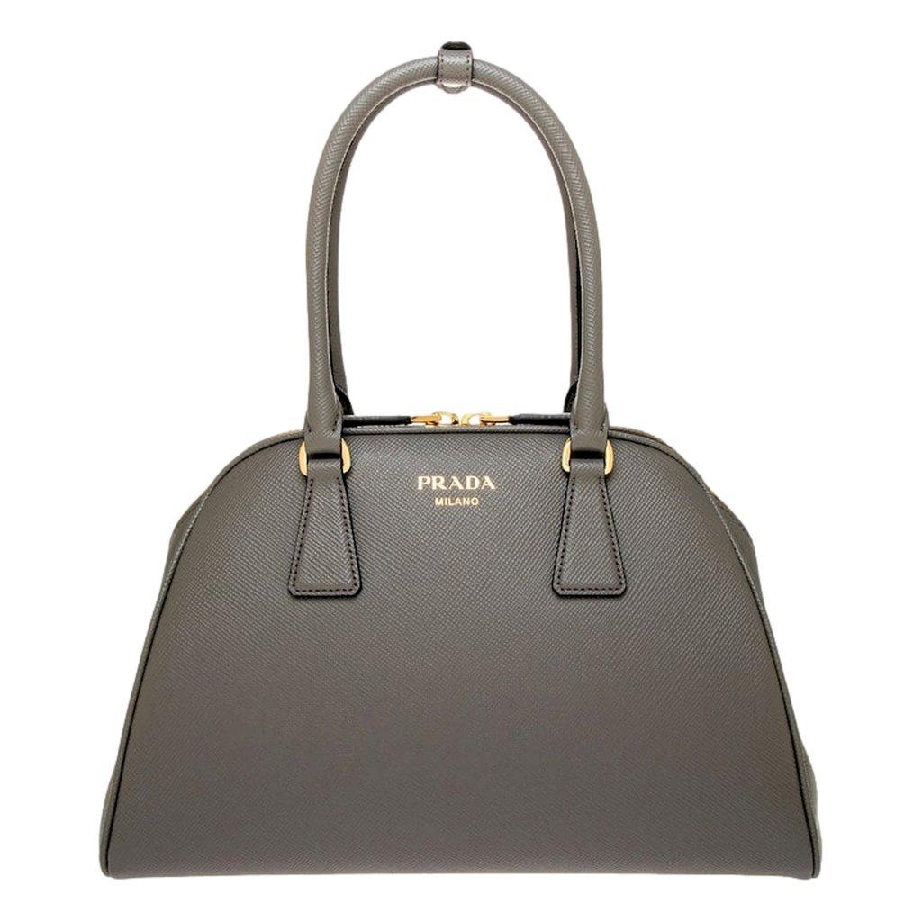 Prada Prada Saffiano Soft Calfskin Top Handle Handbag Medium Marmo Gray