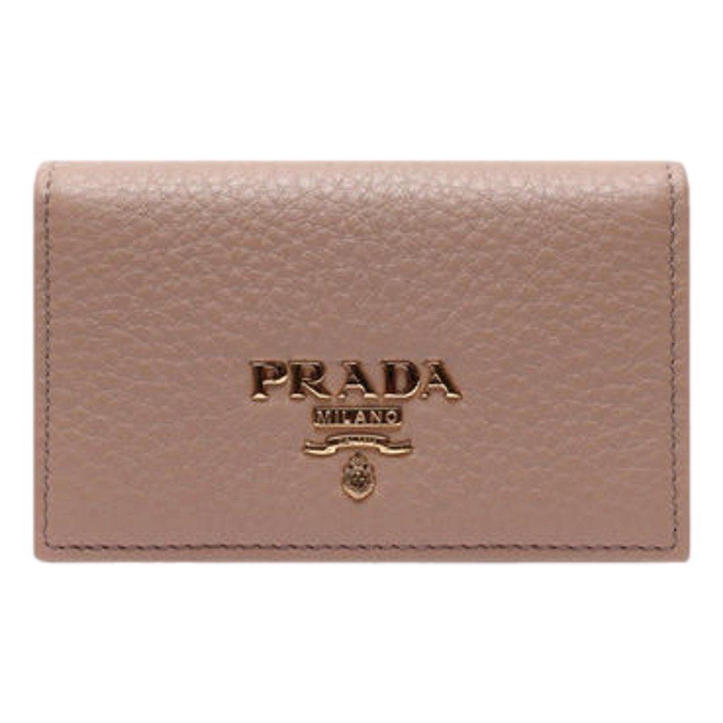 Prada Prada Women's Vitello Grain Cammeo Beige Leather Card Case Wallet