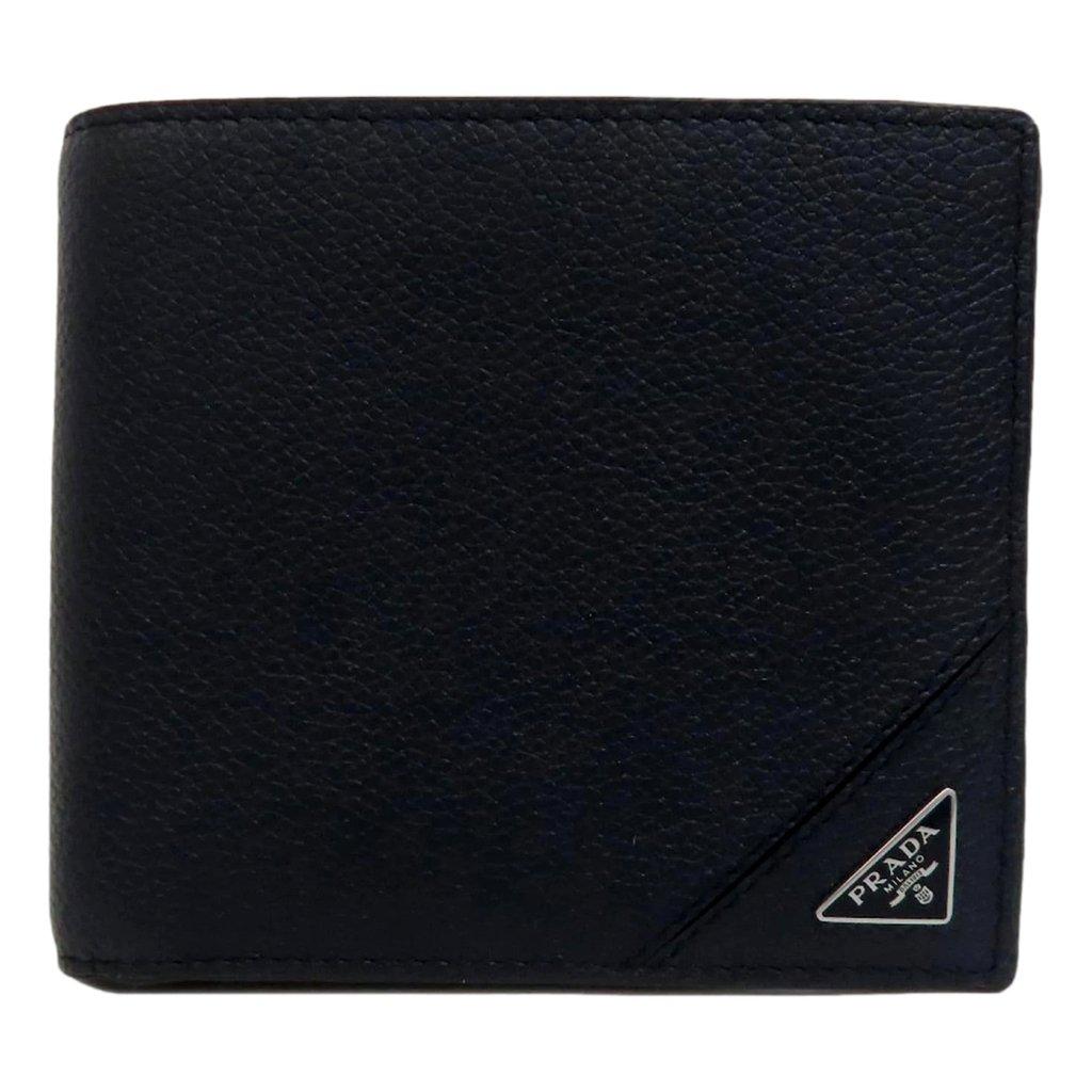 Prada Prada Black Vitello Micro Grain Leather Bifold Wallet Triangle Enamel Logo