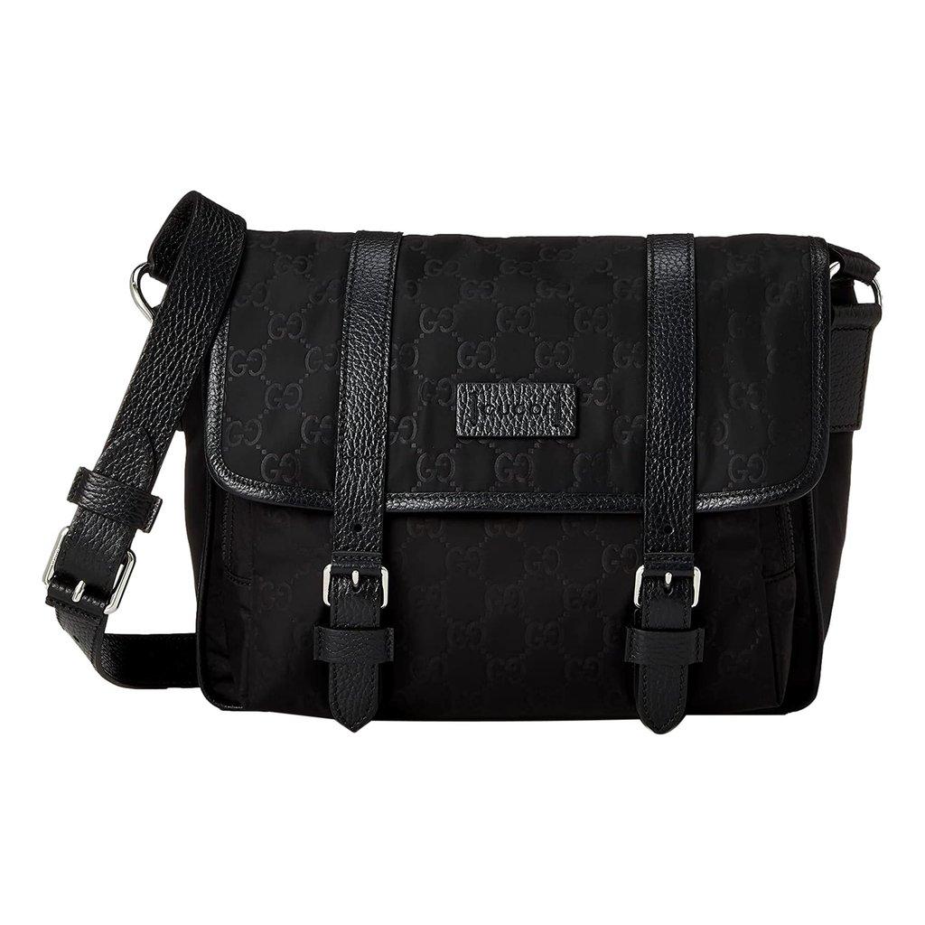 Gucci Gucci GG Monogram Nylon Leather Messenger Bag Black Double Buckle Flap