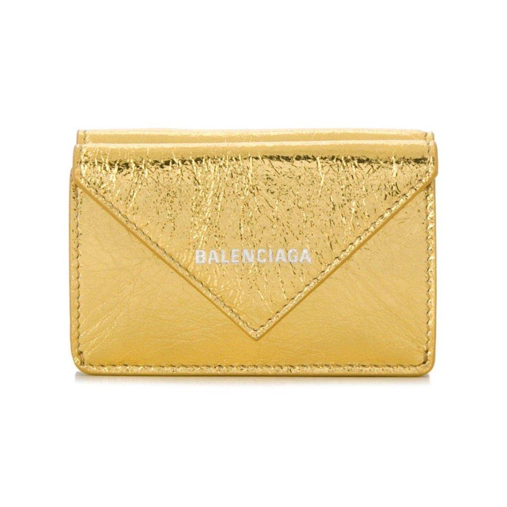 Balenciaga Balenciaga Papier Mini Trifold Wallet Metallic Gold Lambskin Leather
