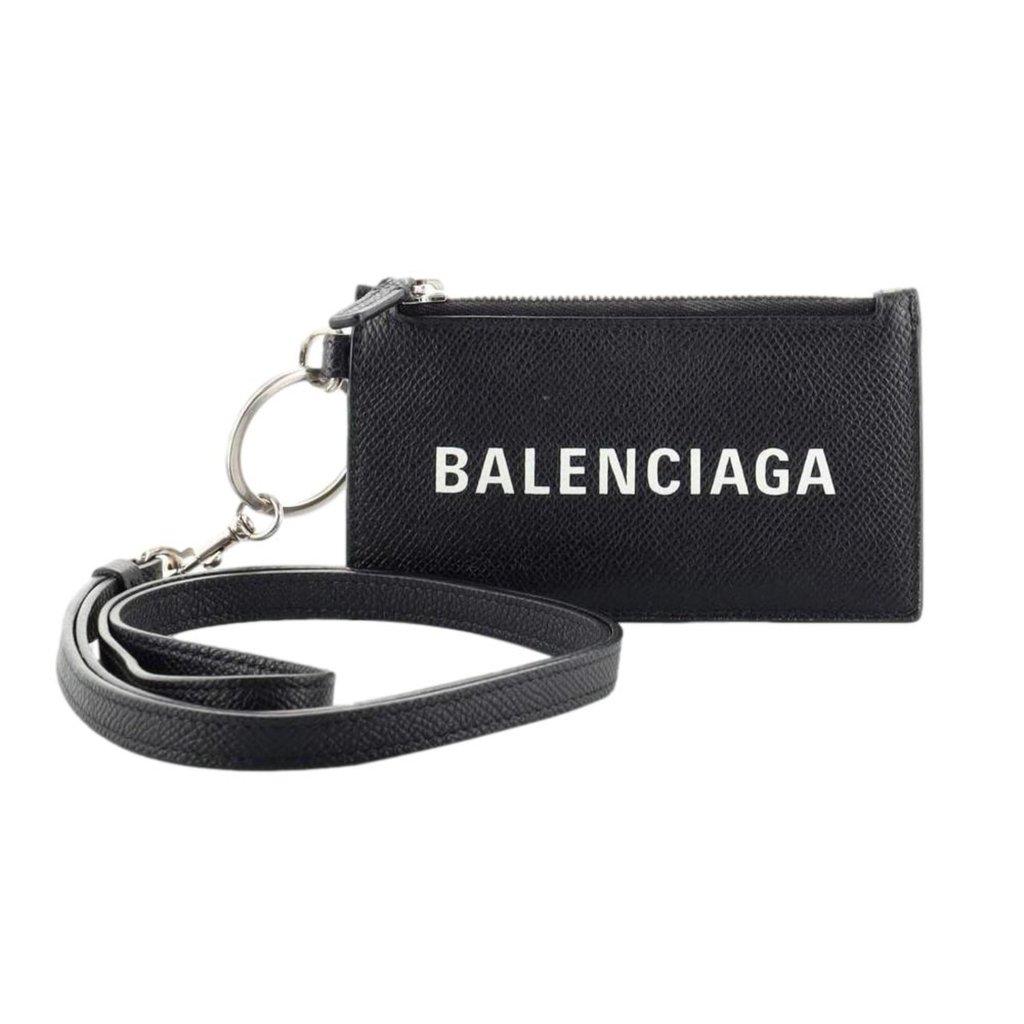 Balenciaga Balenciaga Cash Logo Neck Lanyard Card Holder Wallet Black Leather