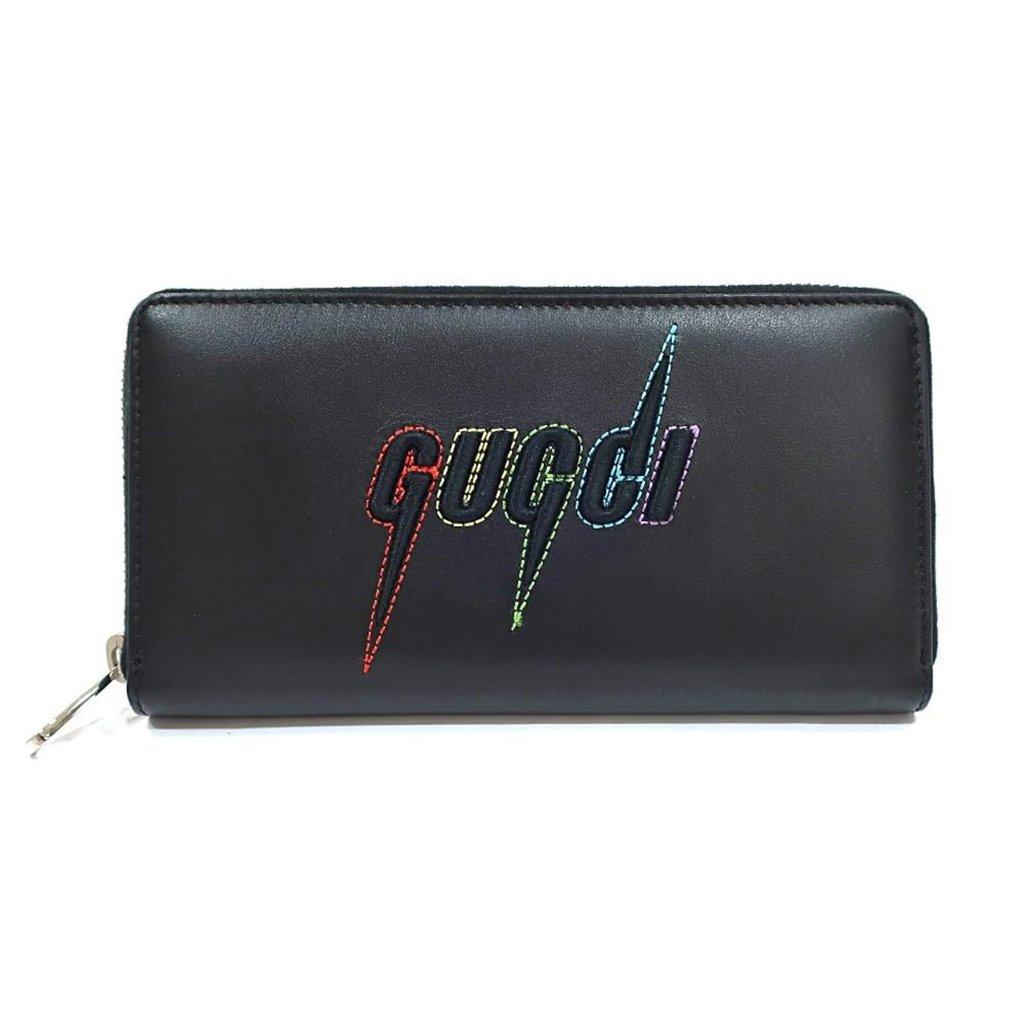 Gucci Gucci Black Leather Rainbow Blade Lightning Logo Long Wallet