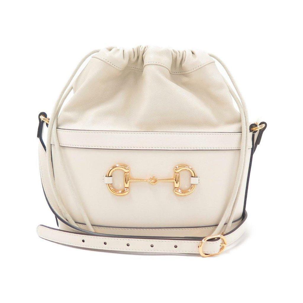 Gucci Gucci 1955 Horsebit White Leather Bucket Bag Drawstring Crossbody