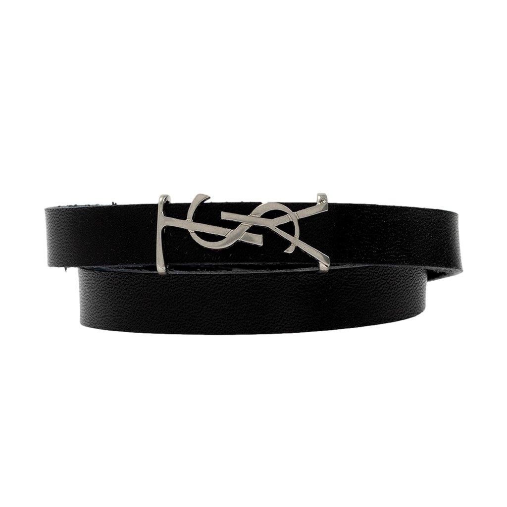 Saint Laurent Saint Laurent Monogram Black Leather Bracelet