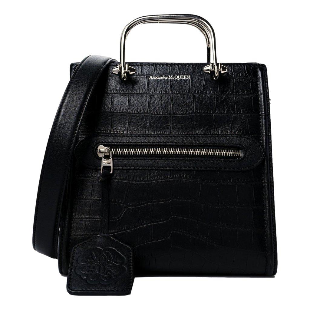 Alexander McQueen Alexander McQueen The Short Story Black Croc Print Leather Satchel
