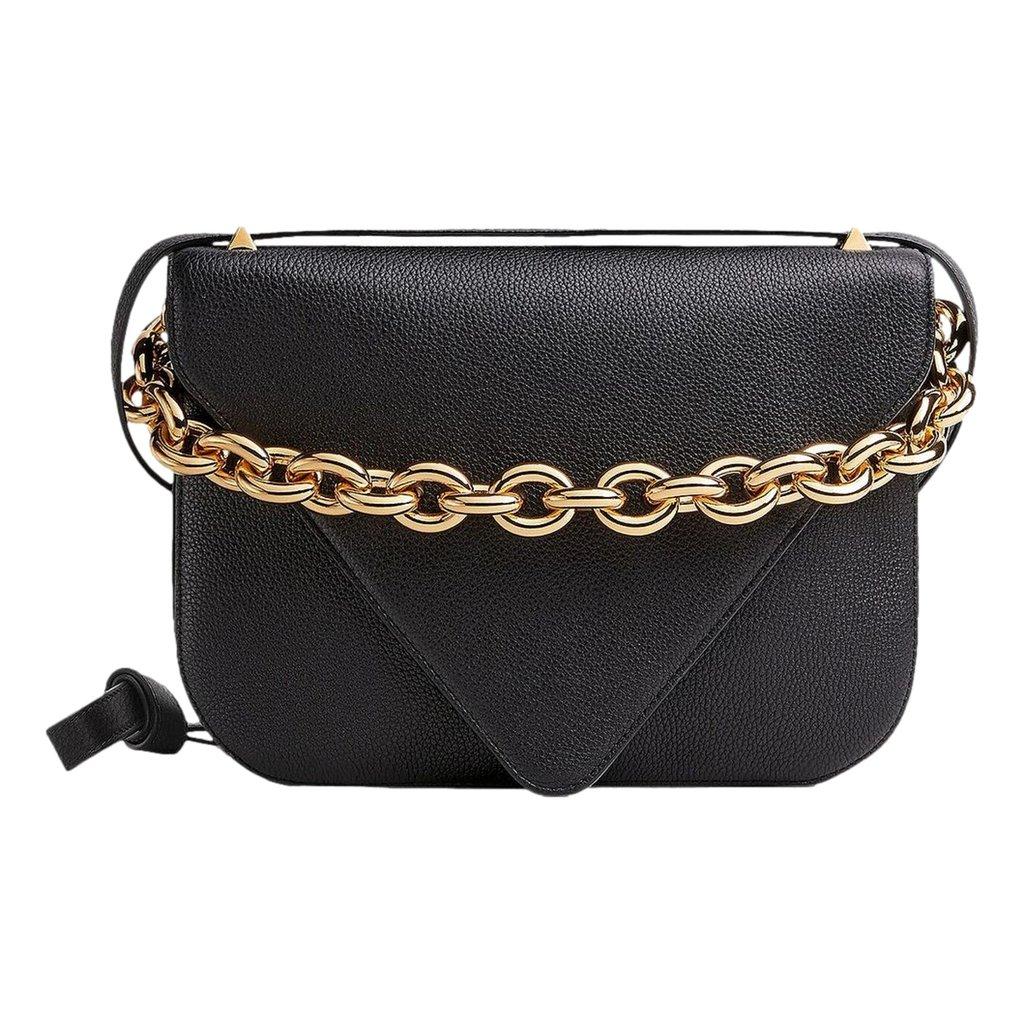 Bottega Veneta Bottega Veneta Mount Medium Envelope Black Leather Shoulder Bag Gold Chain